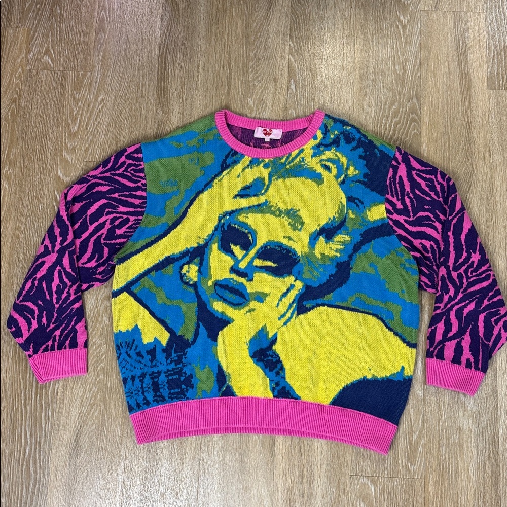 Teddy Fresh × Trixie Mattel Collab Portrait Sweater Pink Zebra Drag Queen 3XL - Picture 6 of 13